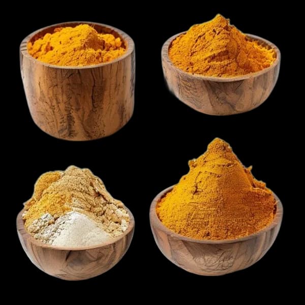 Realistic Turmeric Ingredient Showcase Whole And Powder Together Front View Side