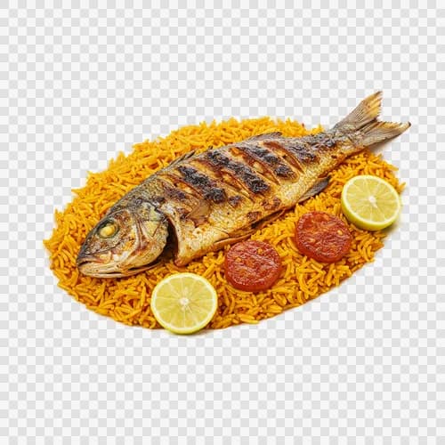 Pescado Kabsa Saudí con Arroz Especiado y Pescado Entero a la Parrilla Transpare