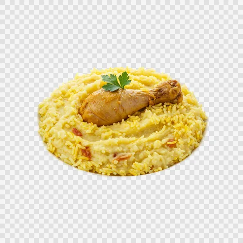 مضروبه سعودی خامه ای برنج له شده با مرغ شفاف PNG HD