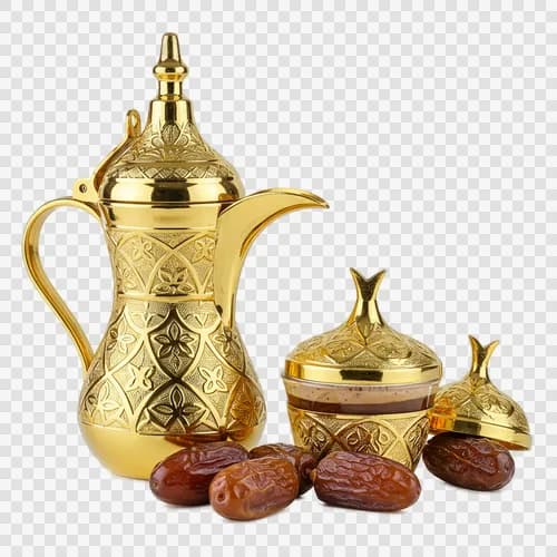 traditional-arabic-coffee-gahwa-golden-dallah-pot-dates-transparent-png
