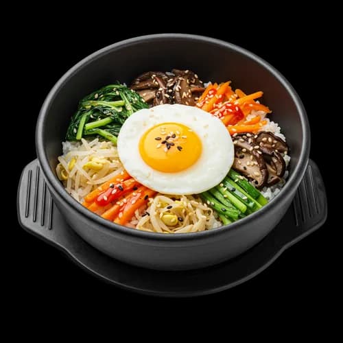 Traditional Korean Bibimbap Rice Bowl Vegetables Egg Gochujang Transparent JPG I