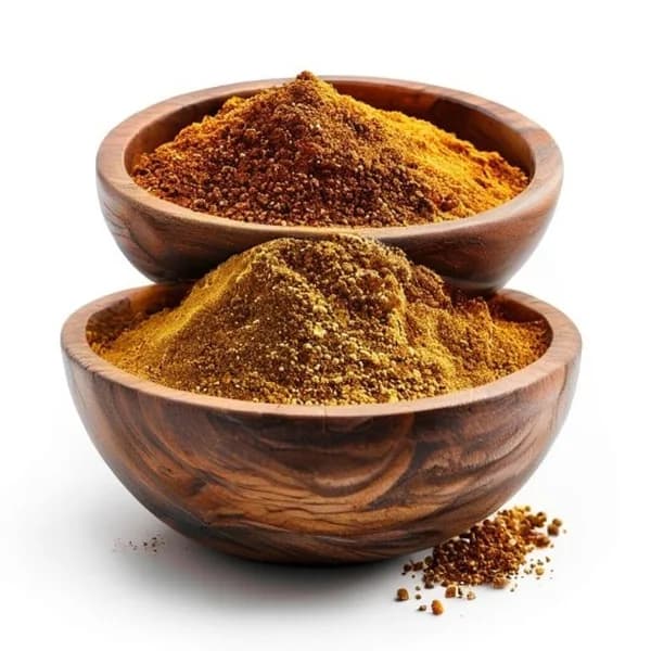 Ultra Realistic Garam Masala Whole And Ground Powder In Wooden Bowl Front View S